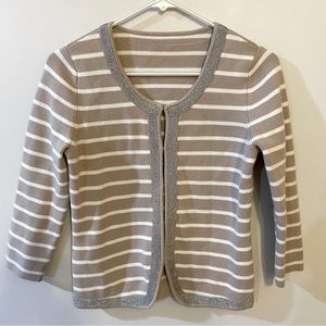 Banana Republic Cardigan tan striped metallic silver trim